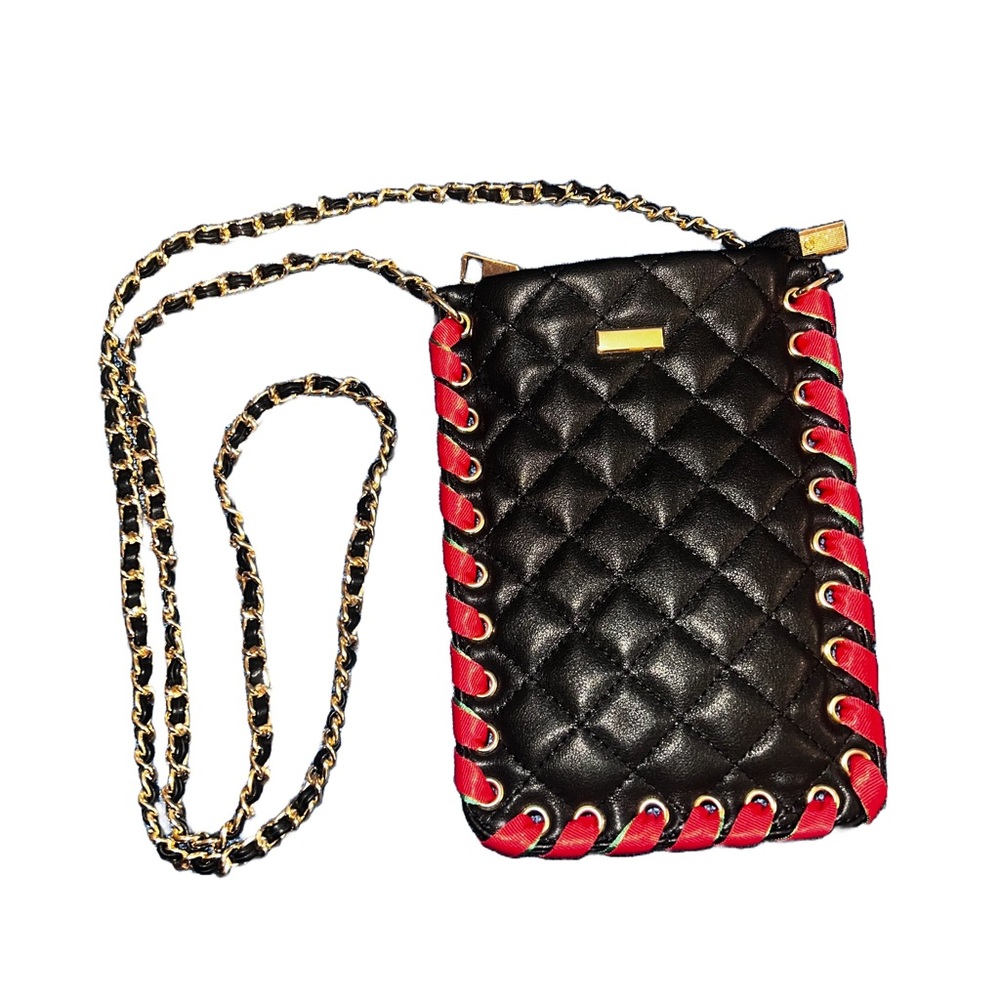 Elegant Black & Red Quilted Crossbody Bag ~ NWT